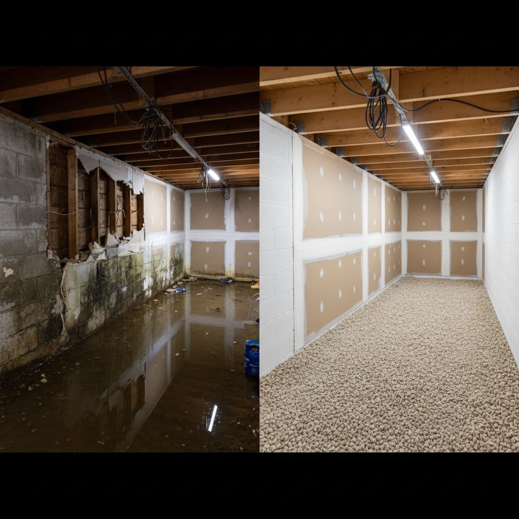 Basement Flood Cleanup restoration β crawl space of multi-family property in Saddle River, NJ