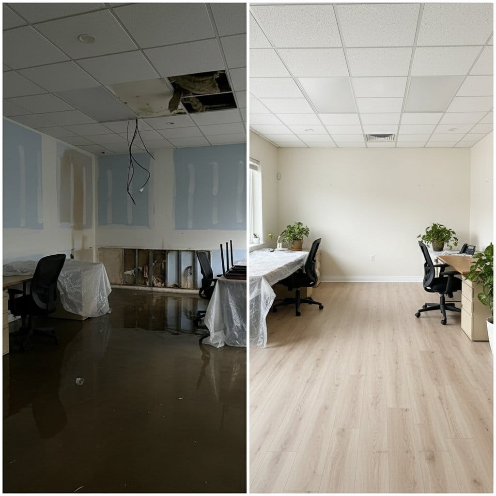 Saddle River Water Damage Restoration commercial office space restoration before and after in Saddle River