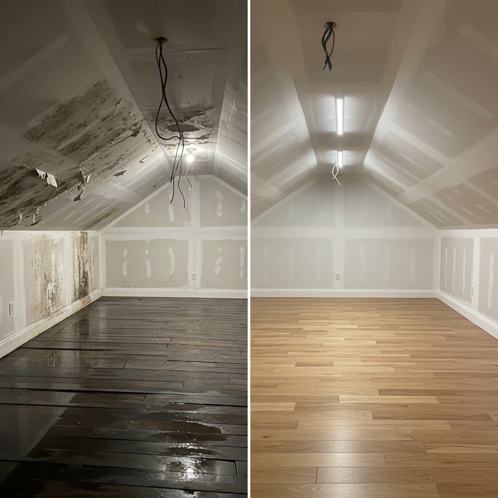 Saddle River Water Damage Restoration attic space restoration before and after in Saddle River